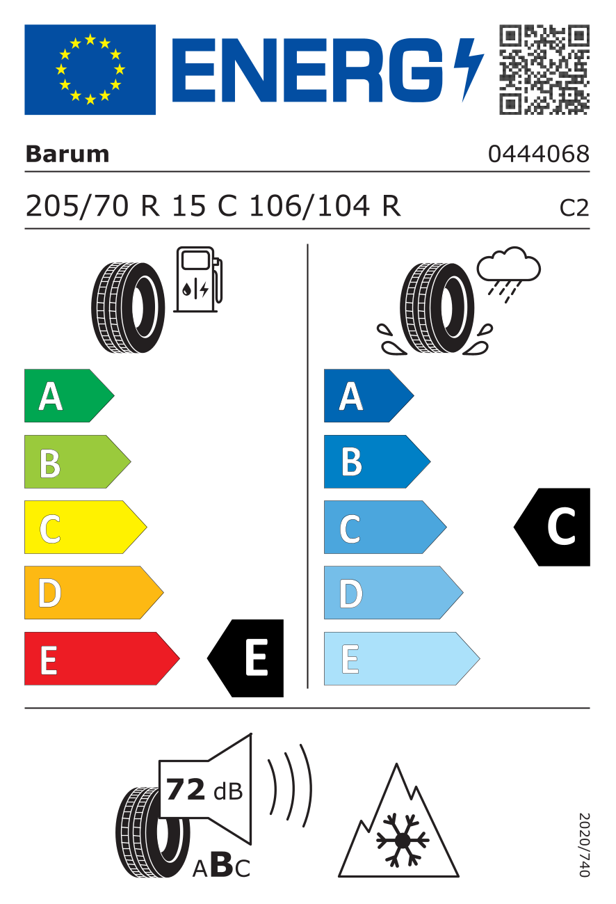 Etichetta energetica UE dello pneumatico BARUM - 205 70 15C SNOVANIS 3 106/104R 8PR