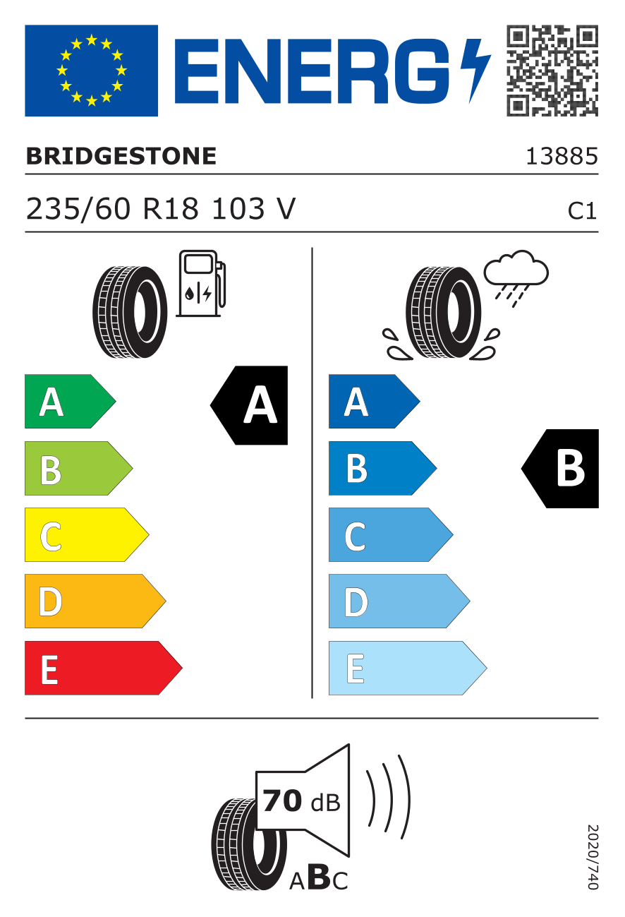 Etichetta energetica UE dello pneumatico BRIDGESTONE - 235 60 18 DUELER H/P SPORT 103V MO