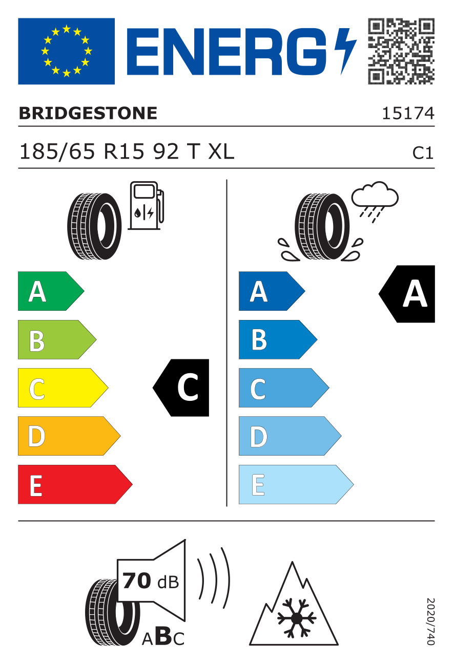 Etichetta energetica UE dello pneumatico BRIDGESTONE - 185 65 15 BLIZZAK LM005 XL 92T