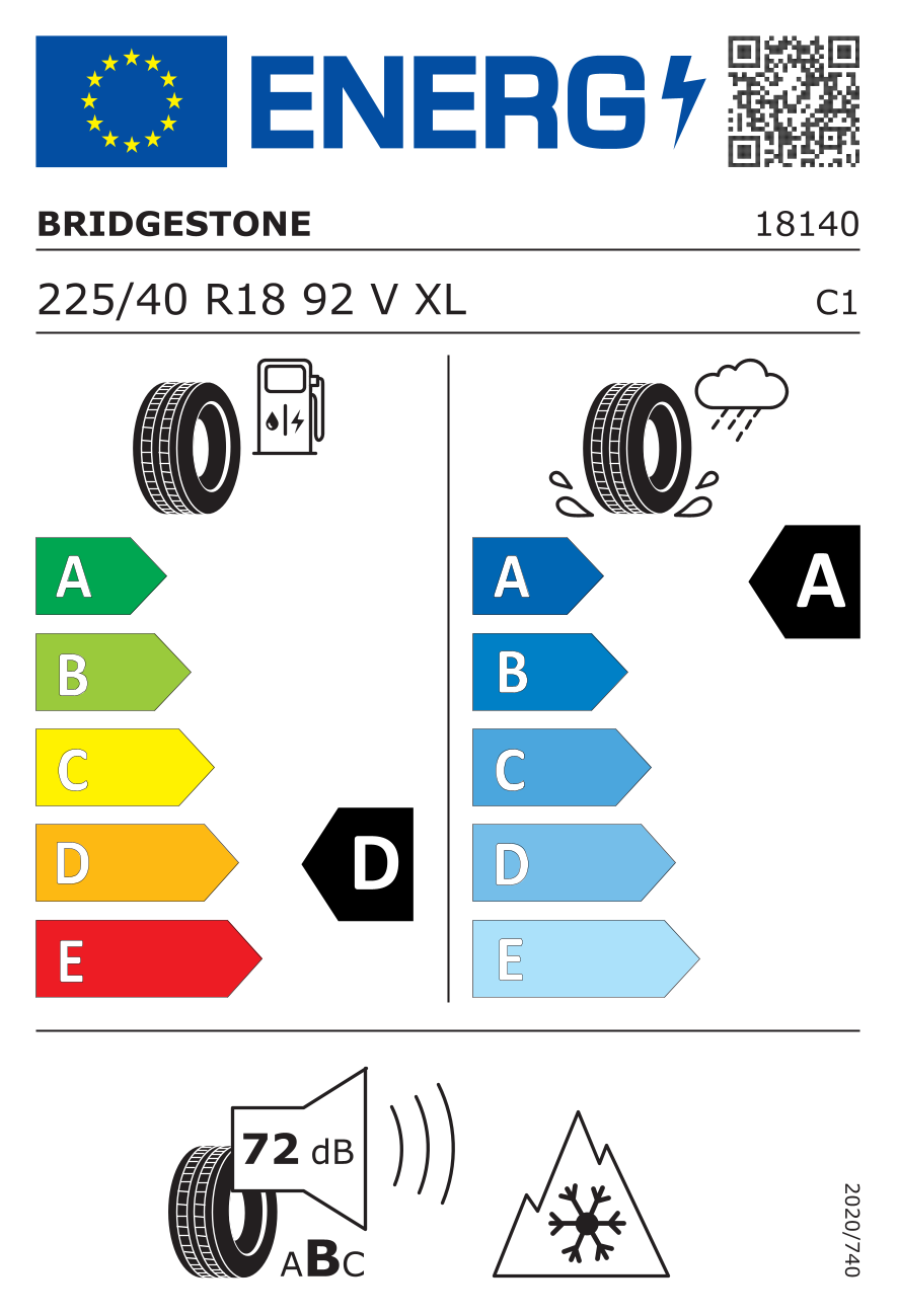 Etichetta energetica UE dello pneumatico BRIDGESTONE - 225 40 18 BLIZZAK LM005 RIMG 92V XL M+S AO