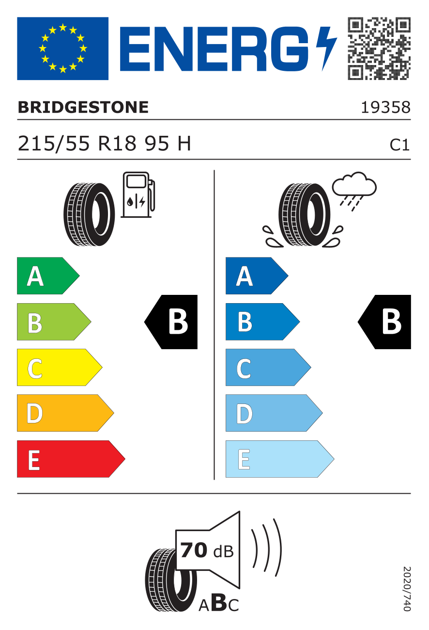 Etichetta energetica UE dello pneumatico BRIDGESTONE - 215 55 18 T005A 95H TL
