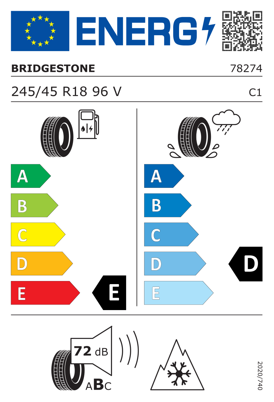 Etichetta energetica UE dello pneumatico BRIDGESTONE - 245 45 18 LM-22 RUN FLAT 96V
