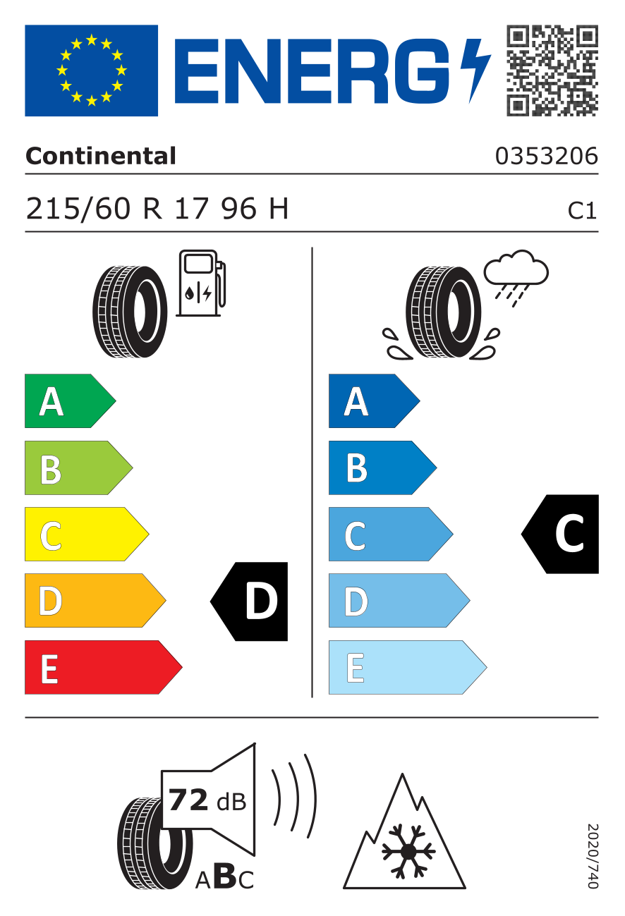 Etichetta energetica UE dello pneumatico CONTINENTAL - 215 60 17 TS830 MO 96H