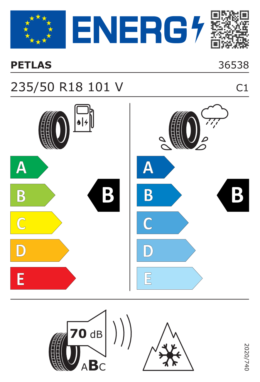 Etichetta energetica UE dello pneumatico PETLAS - 235 50 18 EXPLERO W671 101V XL*