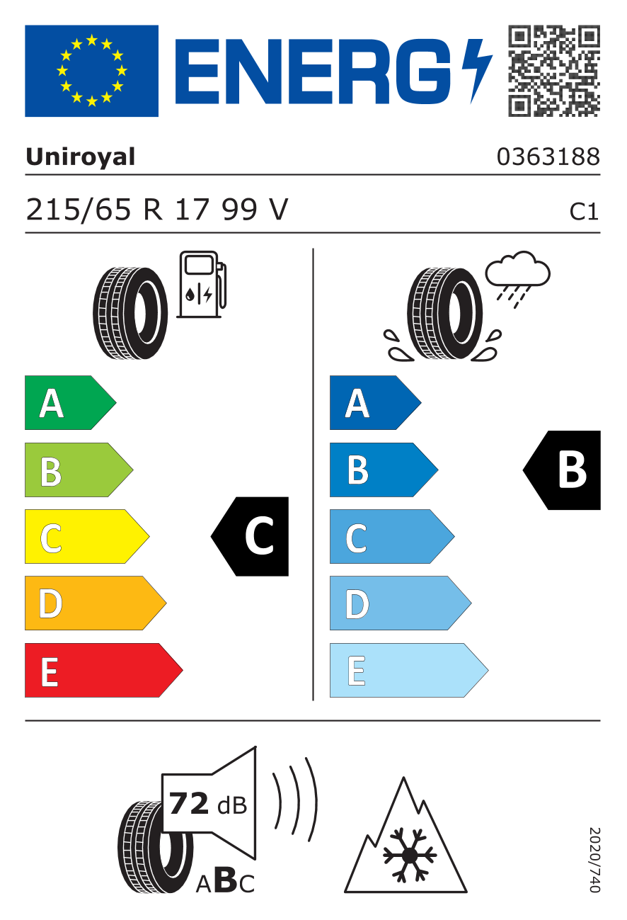 Etichetta energetica UE dello pneumatico UNIROYAL - 215 65 17 WINTEREXPERT FR 99V