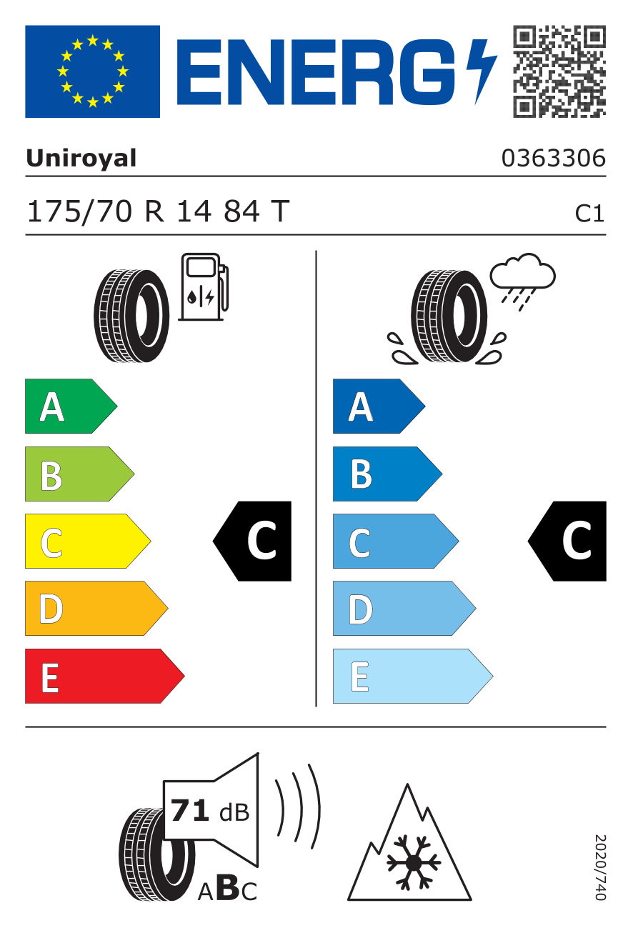 Etichetta energetica UE dello pneumatico UNIROYAL - 175 70 14 WINTEREXPERT 84T