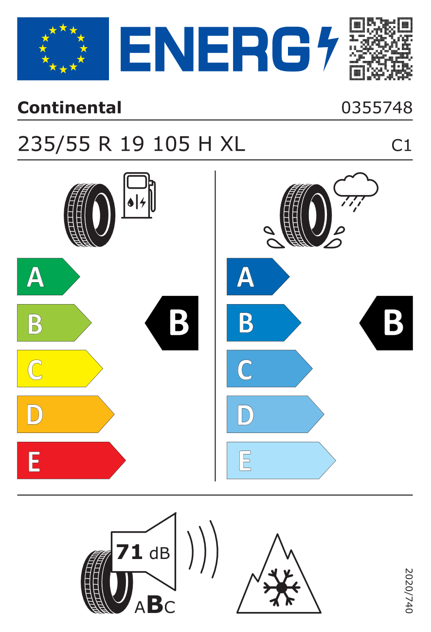 Etichetta energetica UE dello pneumatico CONTINENTAL - 235 55 19 WINTERCONTACT TS870P FR 105H XL