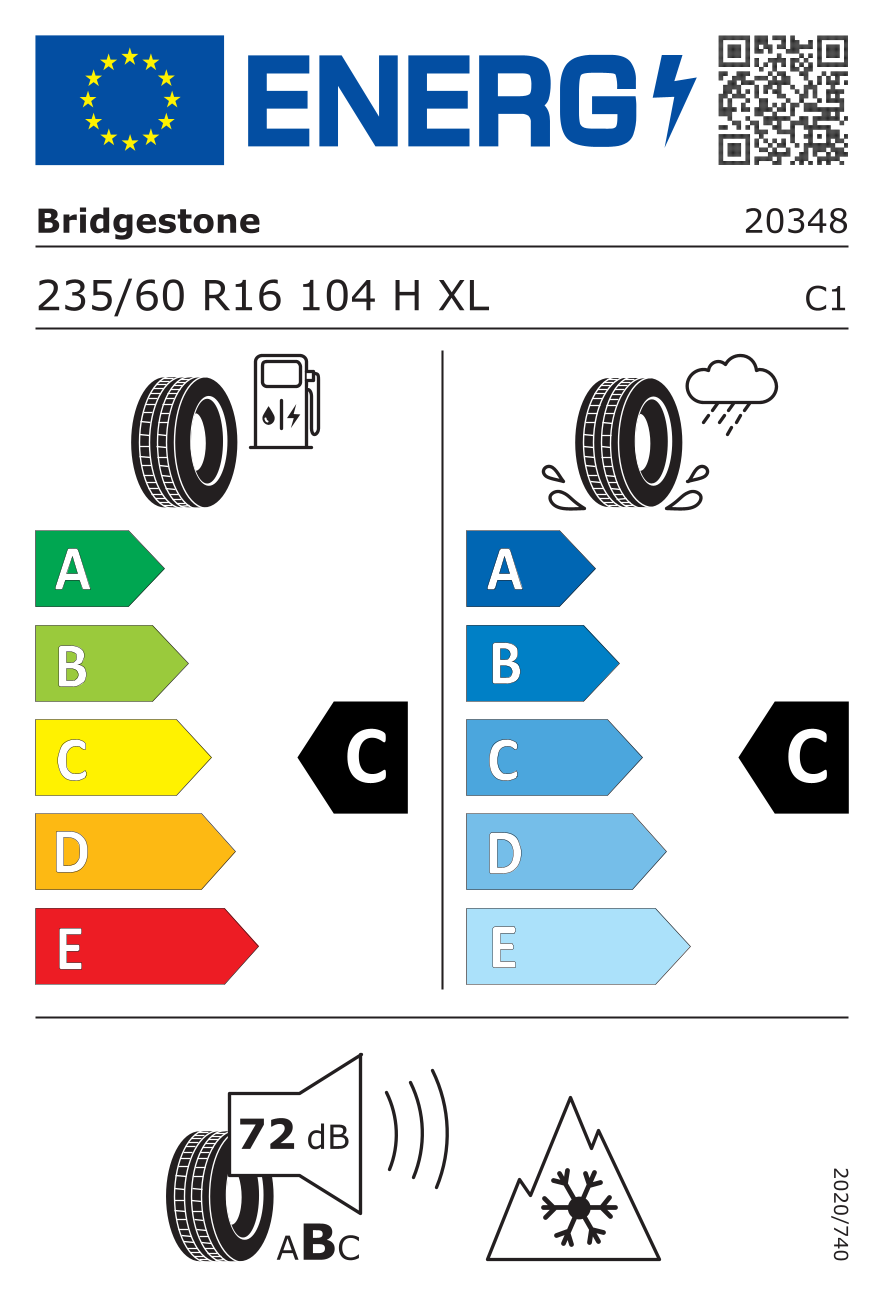 Etichetta energetica UE dello pneumatico BRIDGESTONE - 235 60 16 DUELER A/T002 (3P M+S) XL 104H