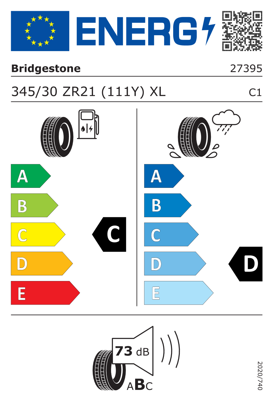 Etichetta energetica UE dello pneumatico BRIDGESTONE - 345 30 21 POTENZA SPORT 111Y XL