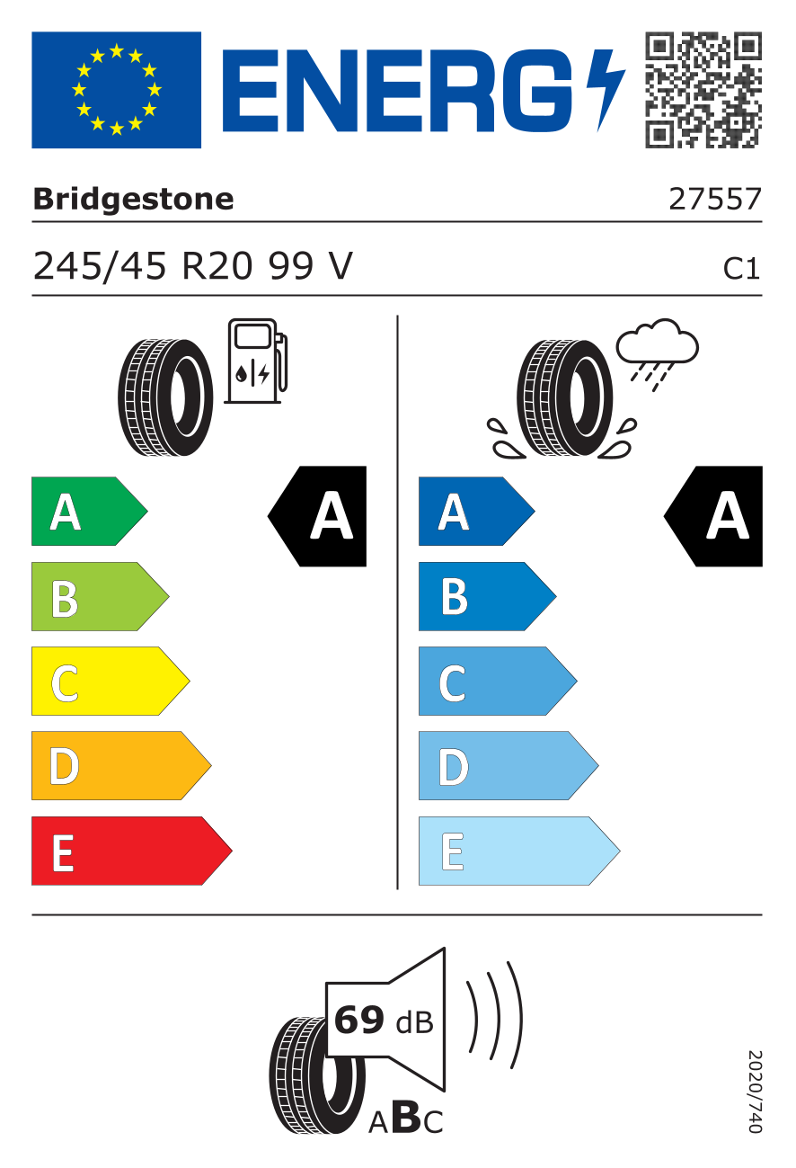 Etichetta energetica UE dello pneumatico BRIDGESTONE - 245 45 20 TURANZA 6 99V*