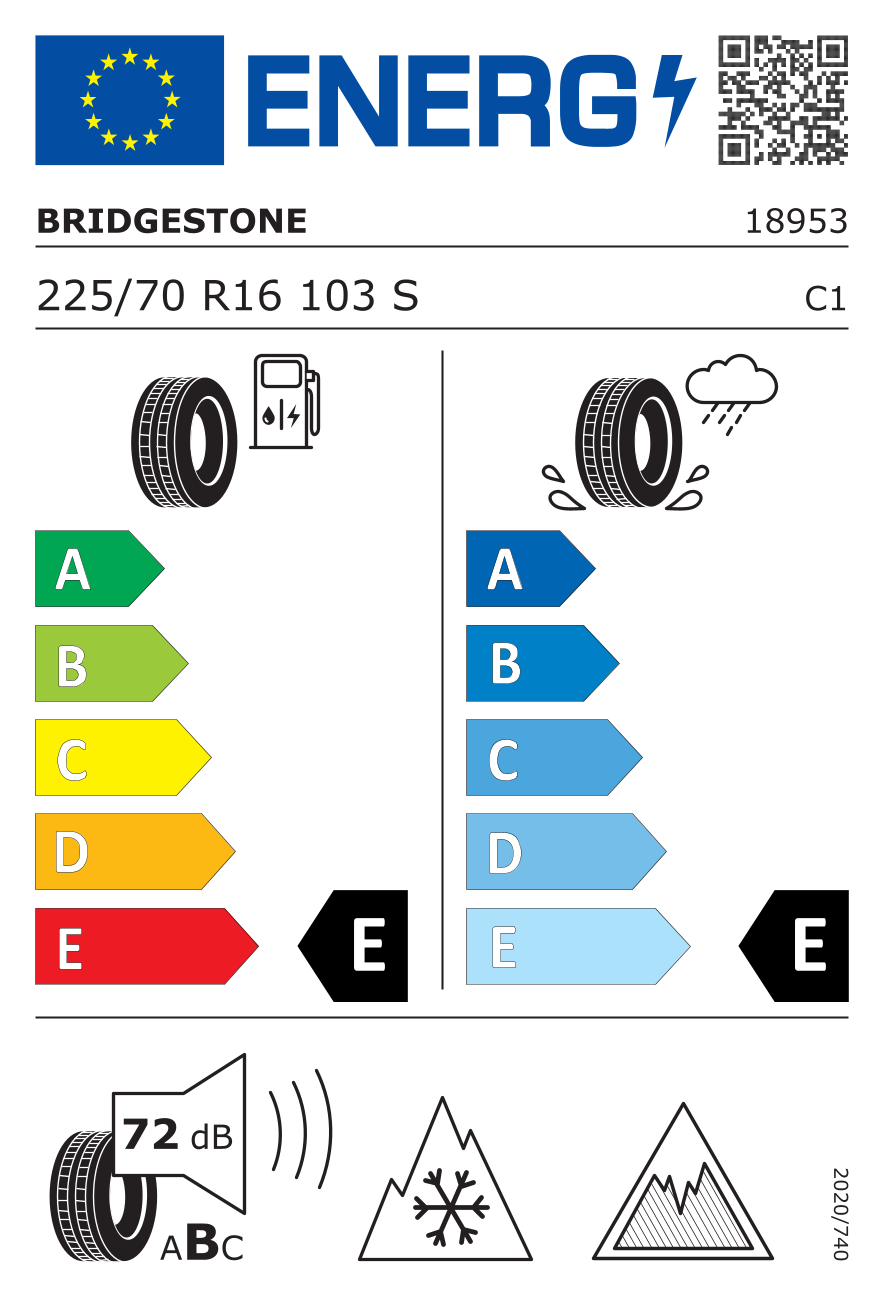 Etichetta energetica UE dello pneumatico BRIDGESTONE - 225 70 16 BLIZZAK DM-V3 103S