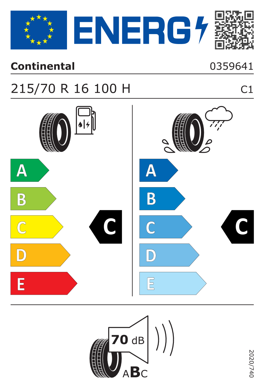 Etichetta energetica UE dello pneumatico CONTINENTAL - 215 70 16 CROSSCONTACT H/T FR 100H M+S