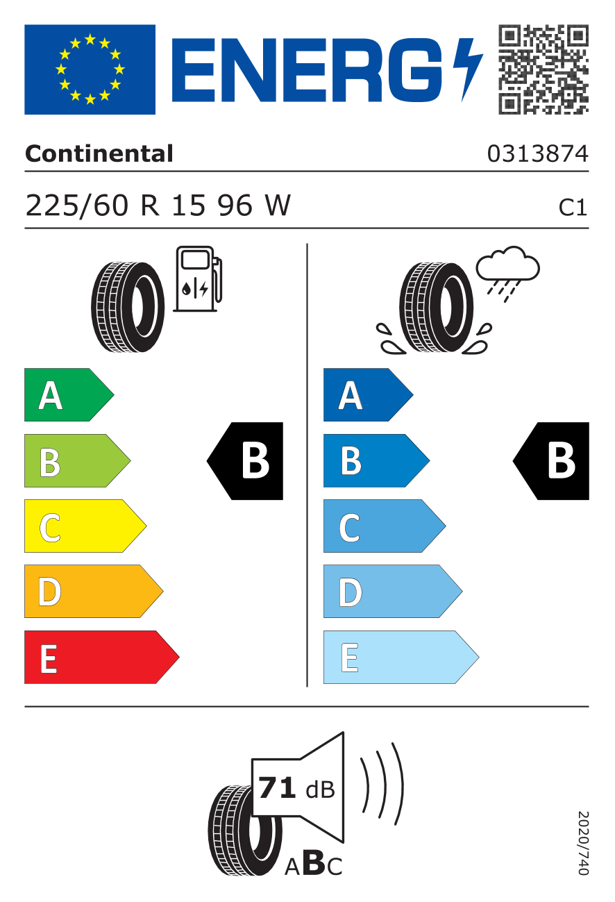 Etichetta energetica UE dello pneumatico CONTINENTAL - 225 60 15 ECOCONTACT 6 96W