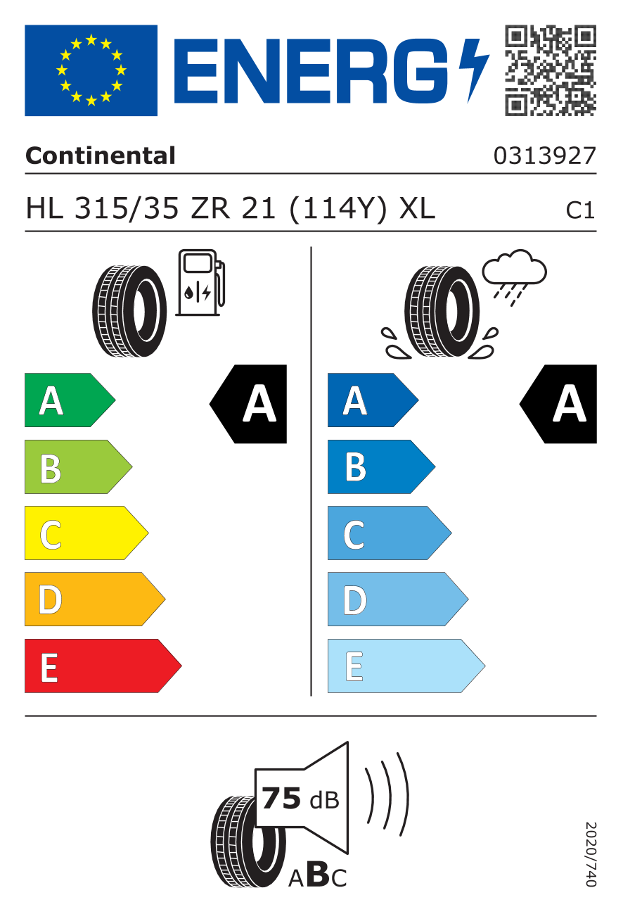 Etichetta energetica UE dello pneumatico CONTINENTAL - 315 35 21 SPORTCONTACT 7 114Y XL