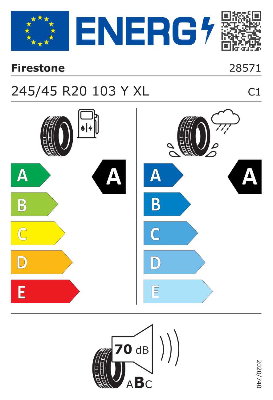 Etichetta energetica UE dello pneumatico FIRESTONE - 245 45 20 FIREHAWK SPORT RIMG 103Y XL*