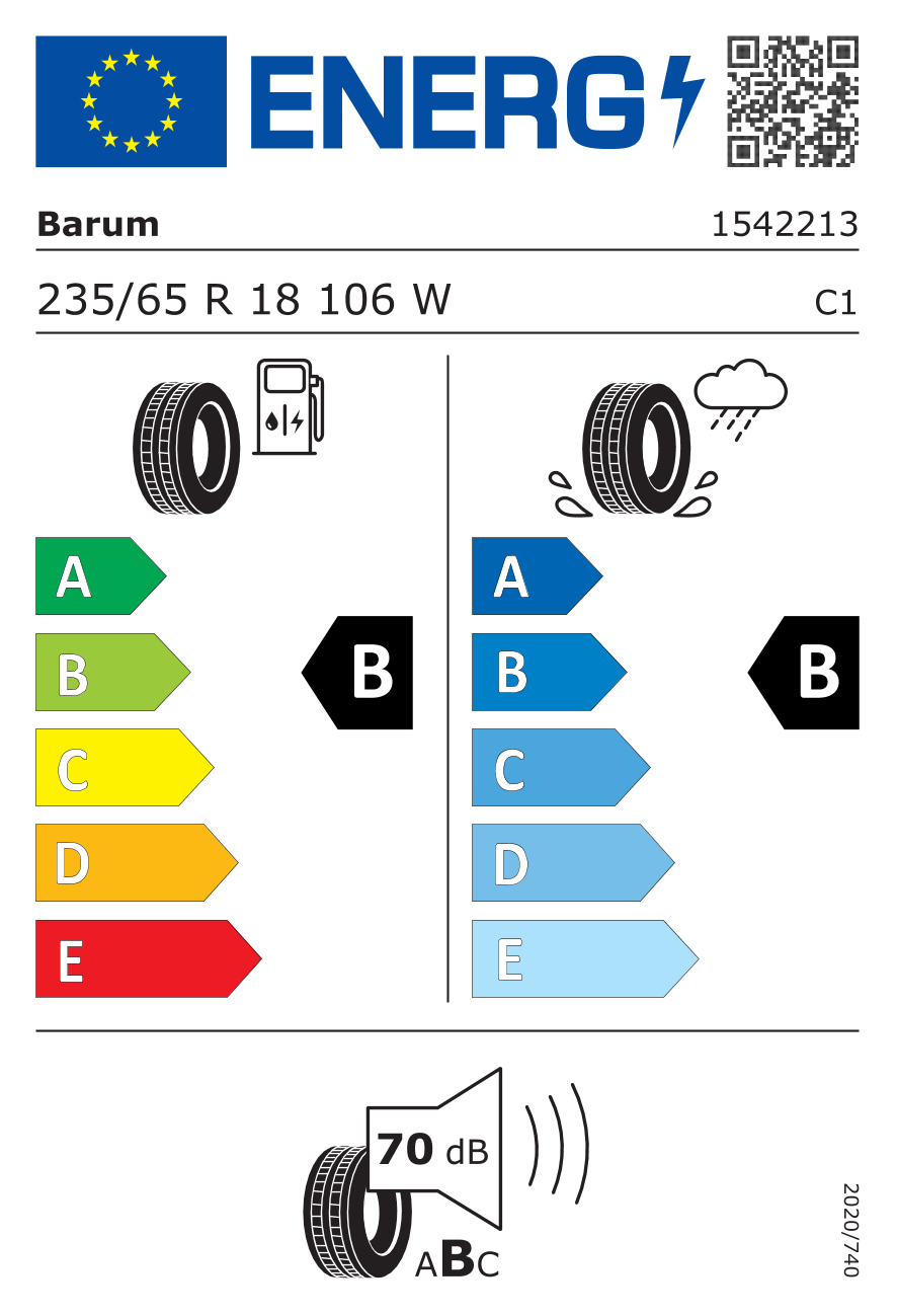 Etichetta energetica UE dello pneumatico BARUM - 235 65 18 BRAVURIS 6 FR 106W
