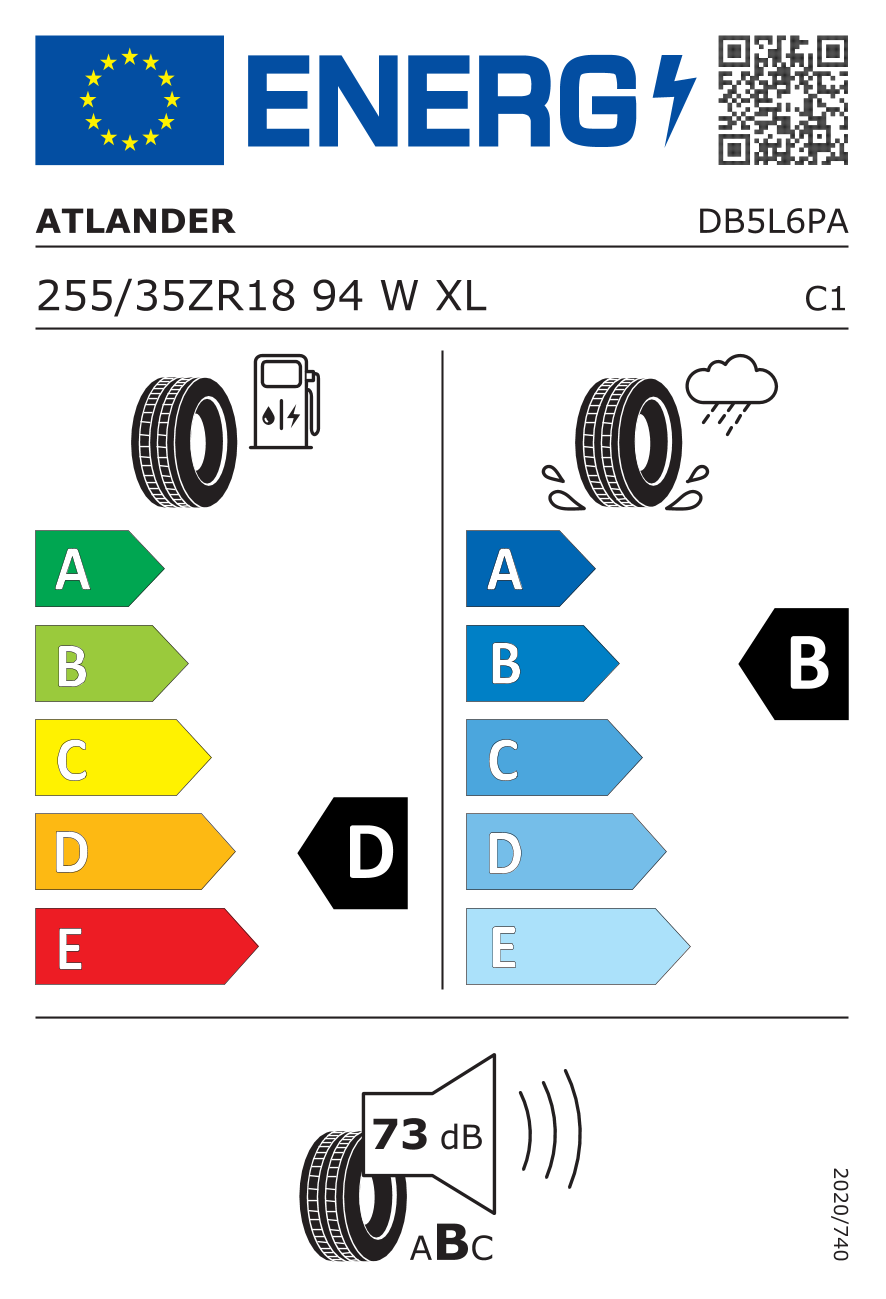 Etichetta energetica UE dello pneumatico ATLANDER - 255 35 18 XSPORT-86 94W XL*
