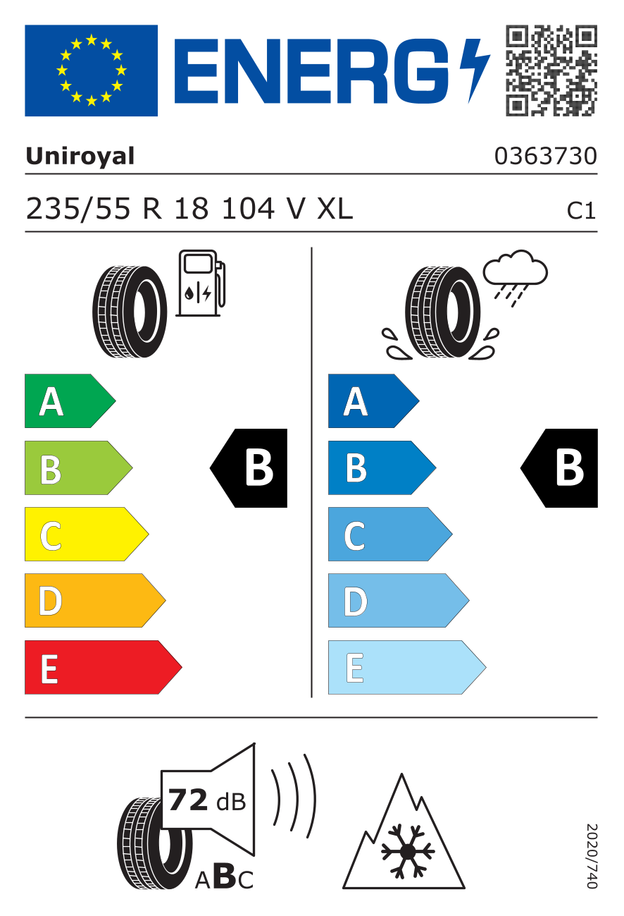 Etichetta energetica UE dello pneumatico UNIROYAL - 235 55 18 ALLSEASONEXPERT 3 104V XL