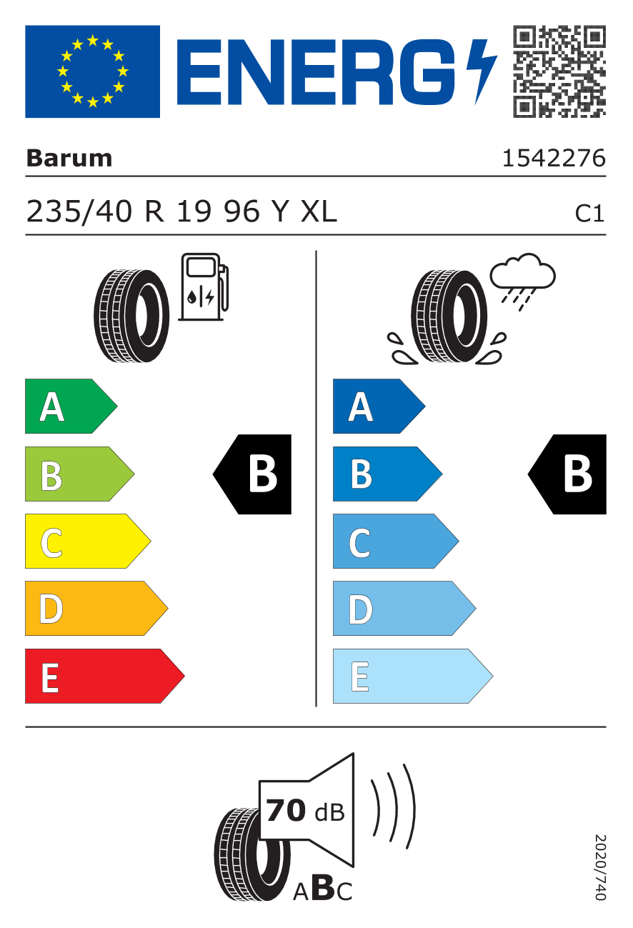 Etichetta energetica UE dello pneumatico BARUM - 235 40 19 BRAVURIS 6 FR 96Y XL