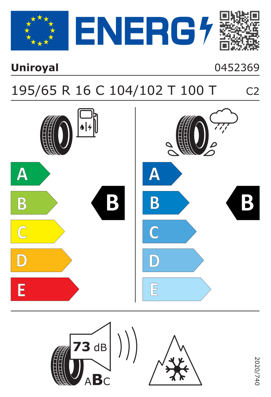 Etichetta energetica UE dello pneumatico UNIROYAL - 195 65 16C ALLSEASONMAX 104/102T 8PR