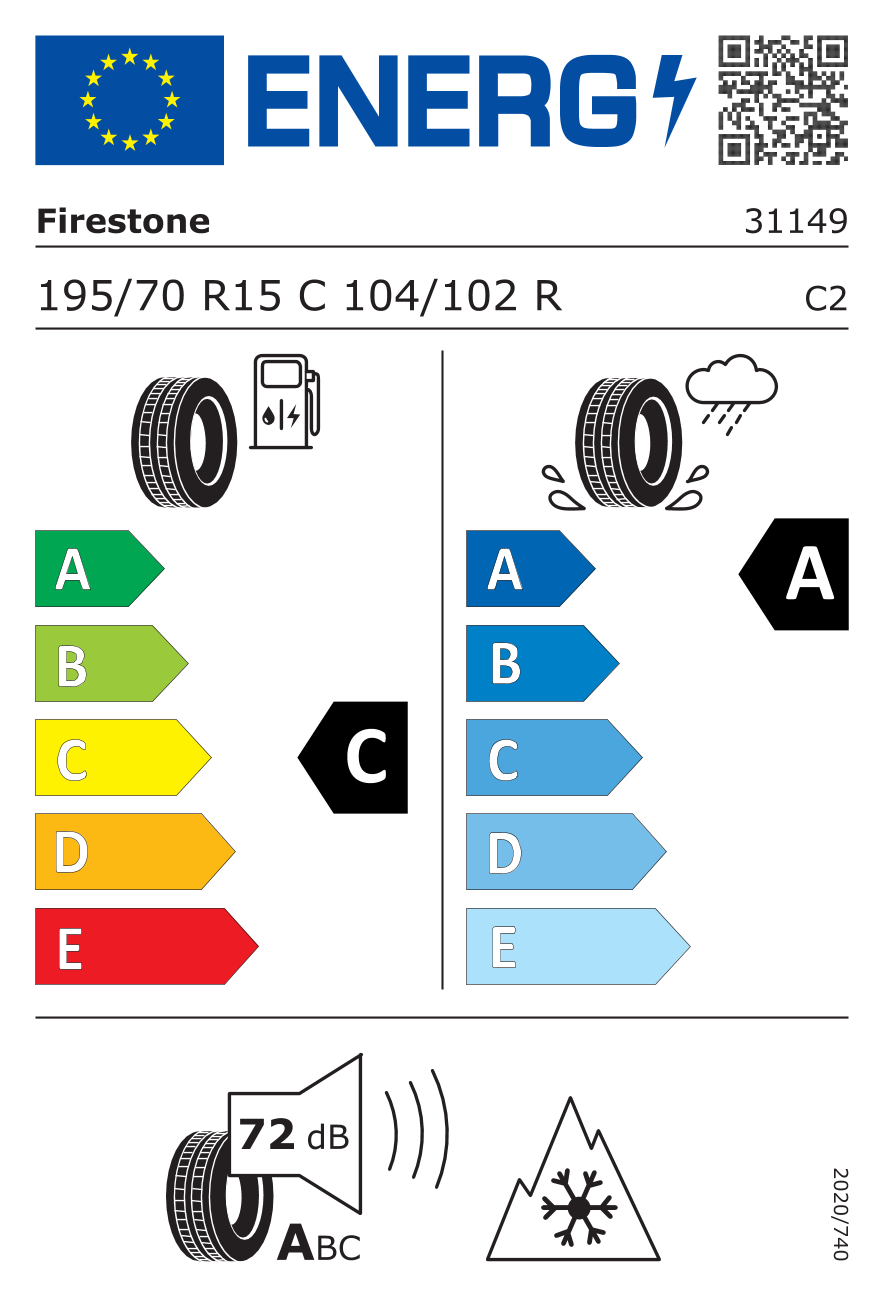 Etichetta energetica UE dello pneumatico FIRESTONE - 195 70 15C VANHAWK 2 WINTER EVO 104R