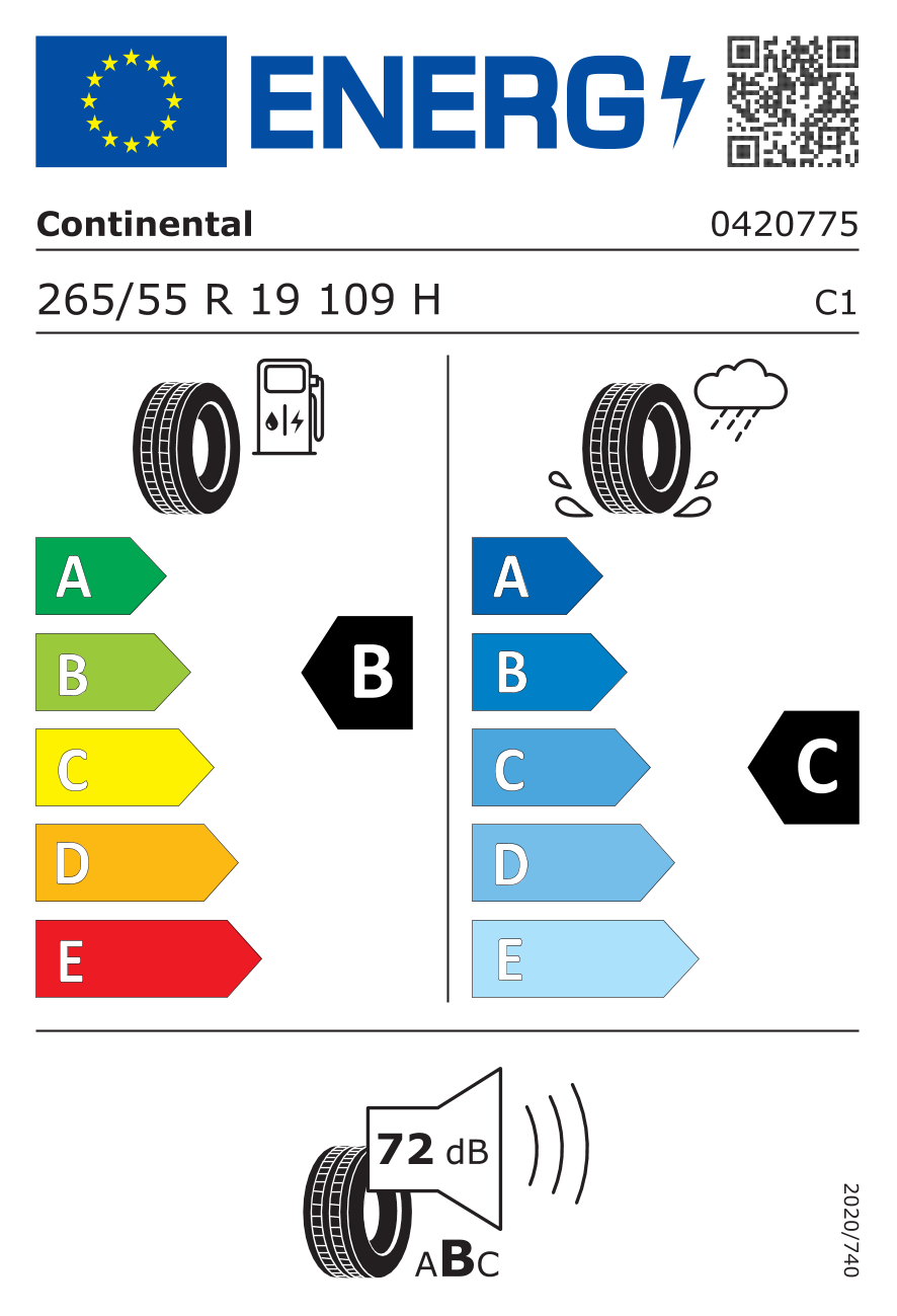 Etichetta energetica UE dello pneumatico CONTINENTAL - 265 55 19 CROSSCONTACT RX FR 109H M+S