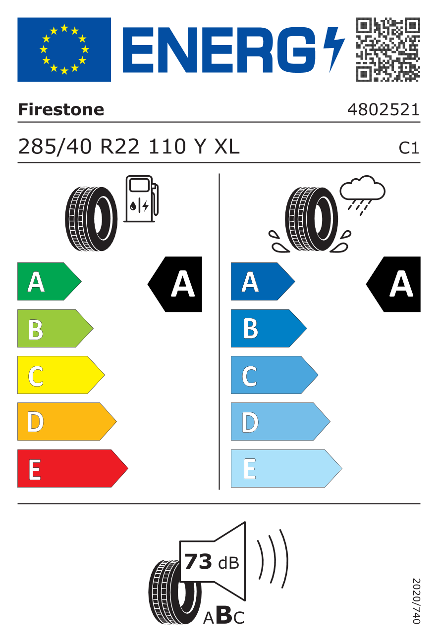 Etichetta energetica UE dello pneumatico FIRESTONE - 285 40 22 ROADHAWK 2 RIMG 110Y XL