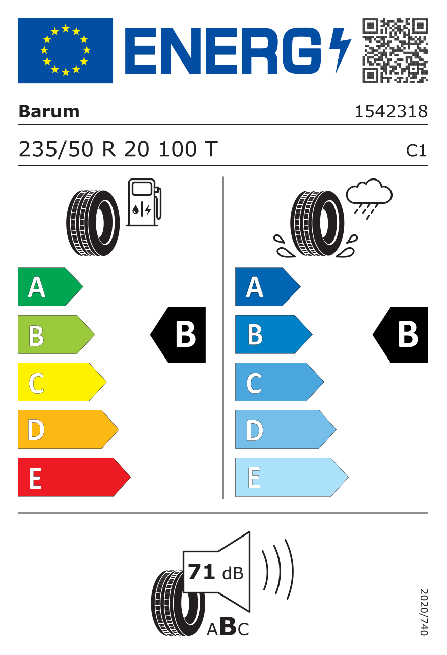 Etichetta energetica UE dello pneumatico BARUM - 235 50 20 BRAVURIS 6 100T