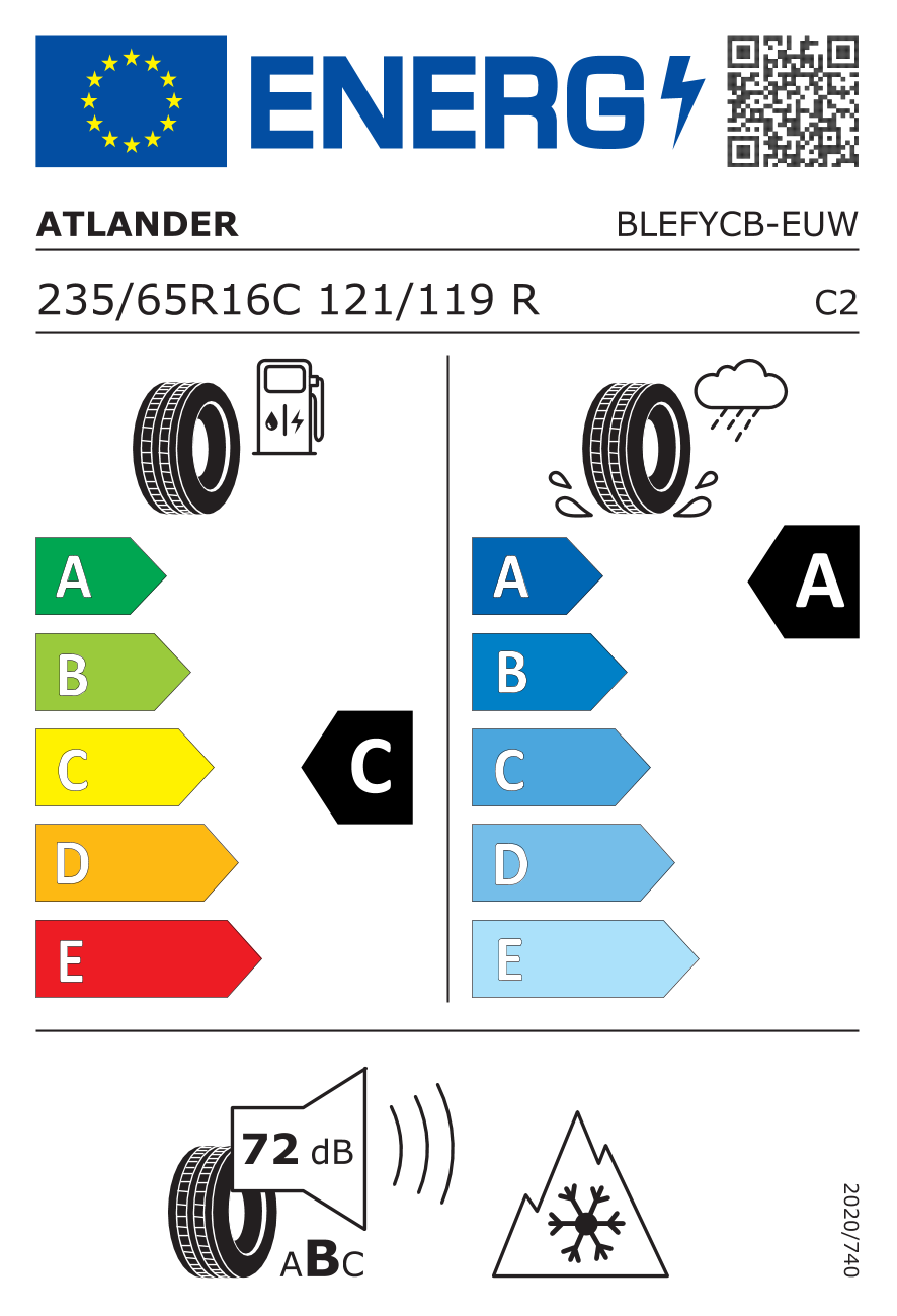 Etichetta energetica UE dello pneumatico ATLANDER - 235 65 16C ALLSEASON ATL56 121/119R 10PR*