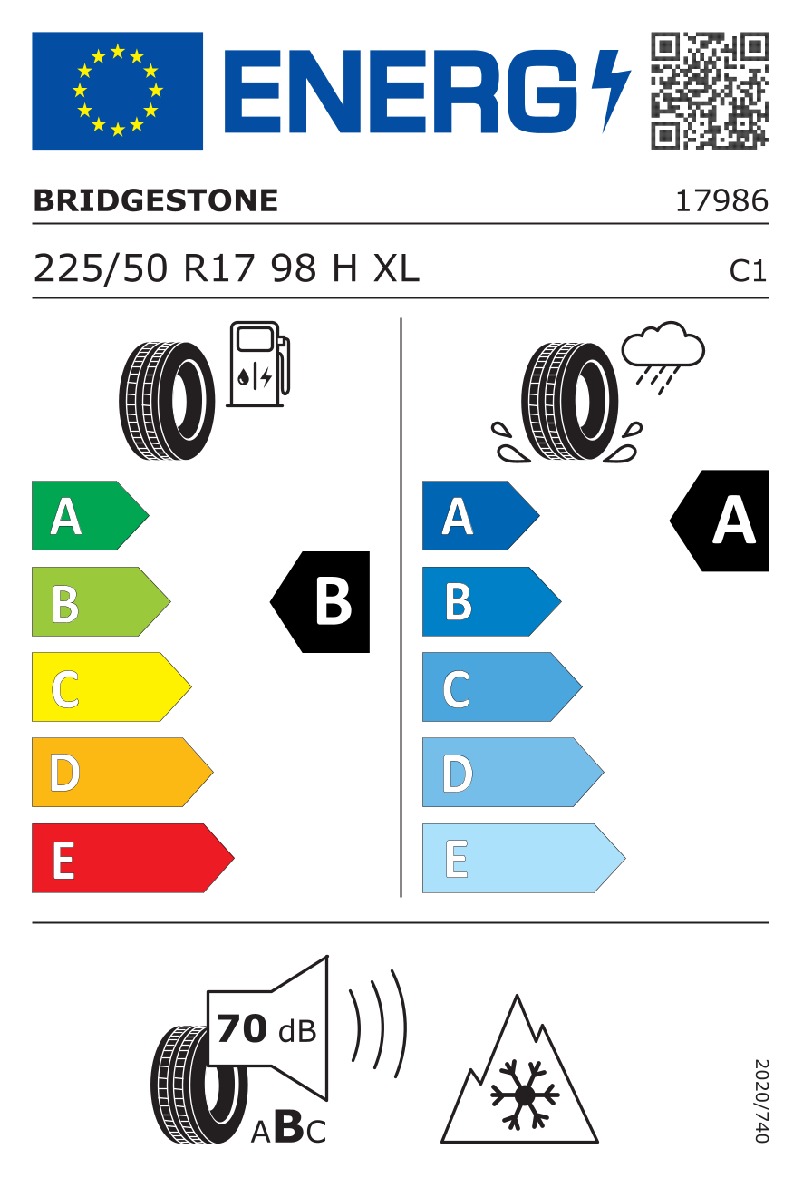 Etichetta energetica UE dello pneumatico BRIDGESTONE - 225 50 17 BLIZZAK LM005 98H XL M+S MO
