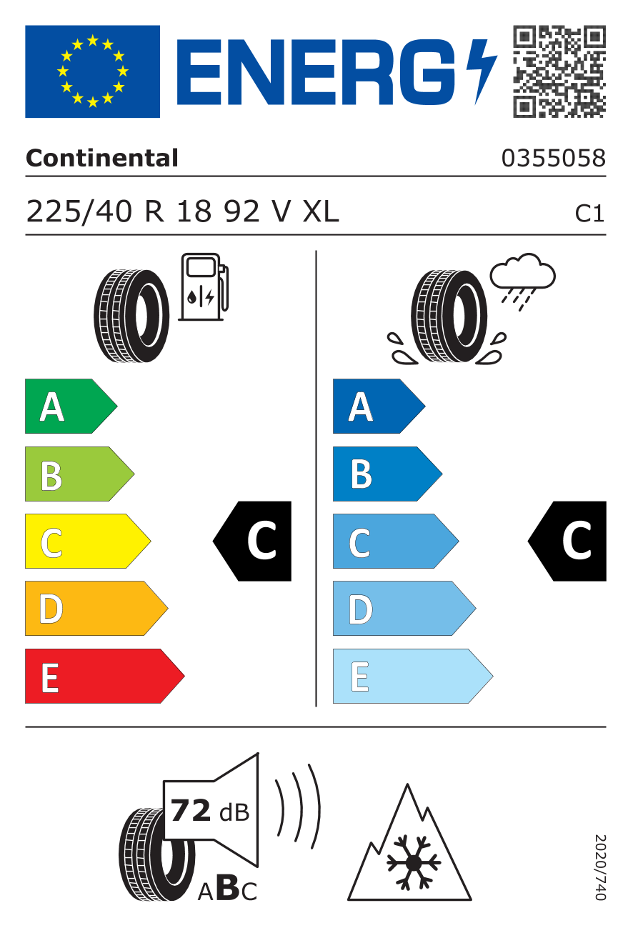 Etichetta energetica UE dello pneumatico CONTINENTAL - 225 40 18 WINTERCONTACT TS860S XL 92V SSR