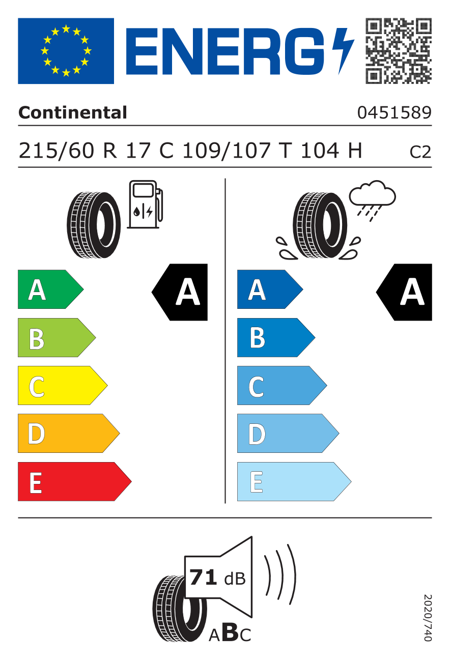 Etichetta energetica UE dello pneumatico CONTINENTAL - 215 60 17C VANCONTACT ECO 109/107T 8PR*