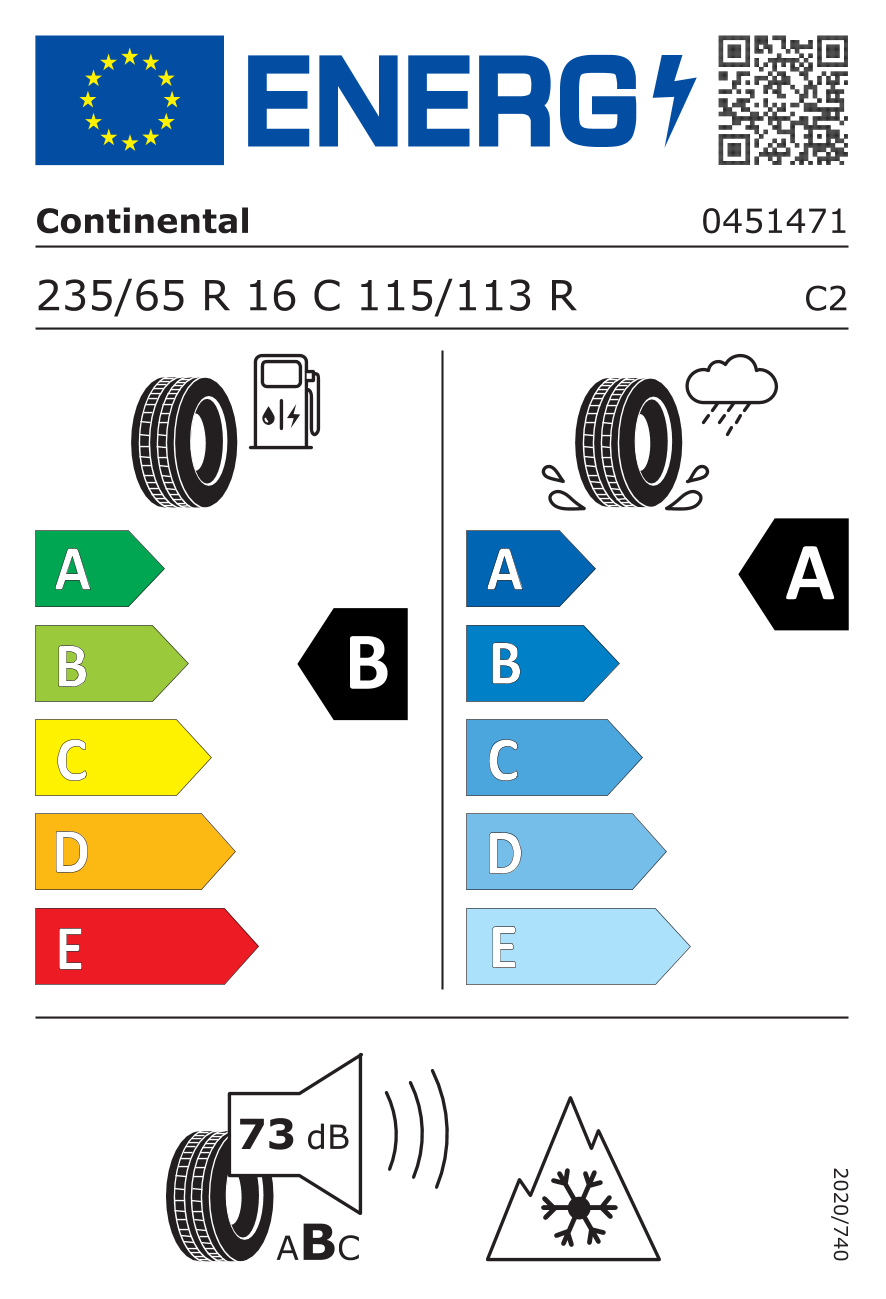Etichetta energetica UE dello pneumatico CONTINENTAL - 235 65 16C VANCONTACT 4SEASON 115/113R 8PR