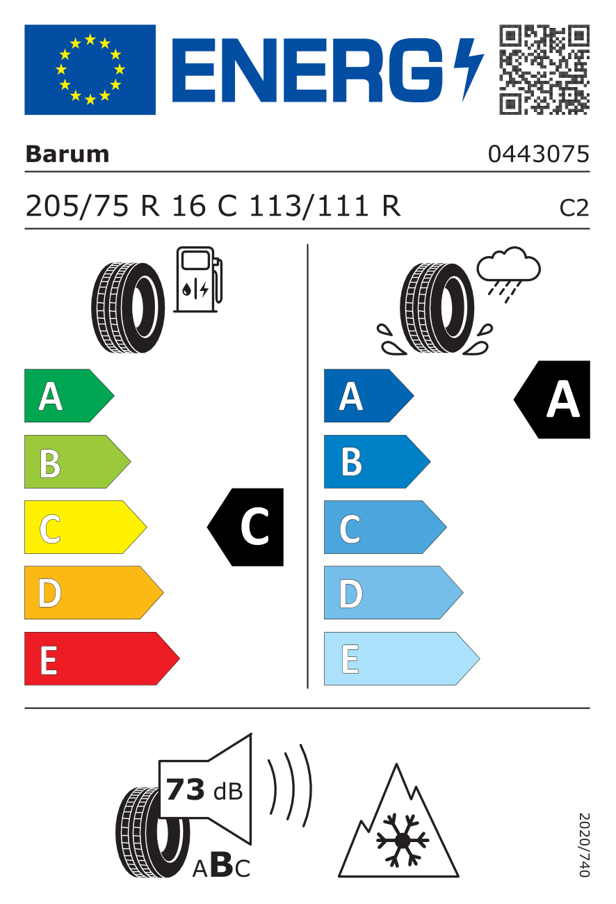 Etichetta energetica UE dello pneumatico BARUM - 205 75 16C VANIS ALLSEASON 113/111R 10PR