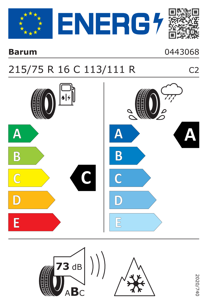 Etichetta energetica UE dello pneumatico BARUM - 215 75 16C VANIS ALLSEASON 113/111R 8PR*