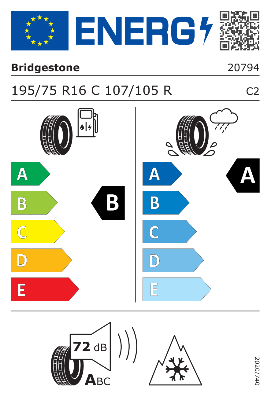 Etichetta energetica UE dello pneumatico BRIDGESTONE - 195 75 16 DURAVIS ALL SEASON EVO 107/105R*
