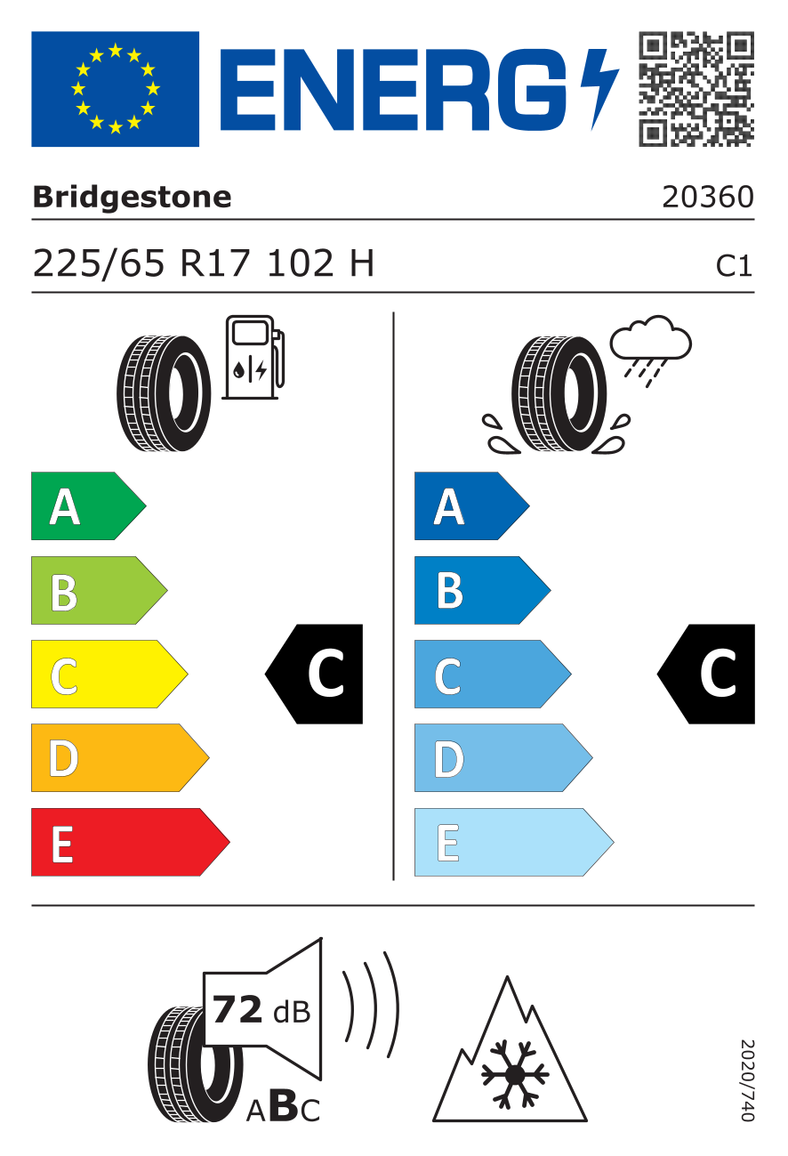 Etichetta energetica UE dello pneumatico BRIDGESTONE - 225 65 17 DUELER A/T002 (3P M+S) 102H