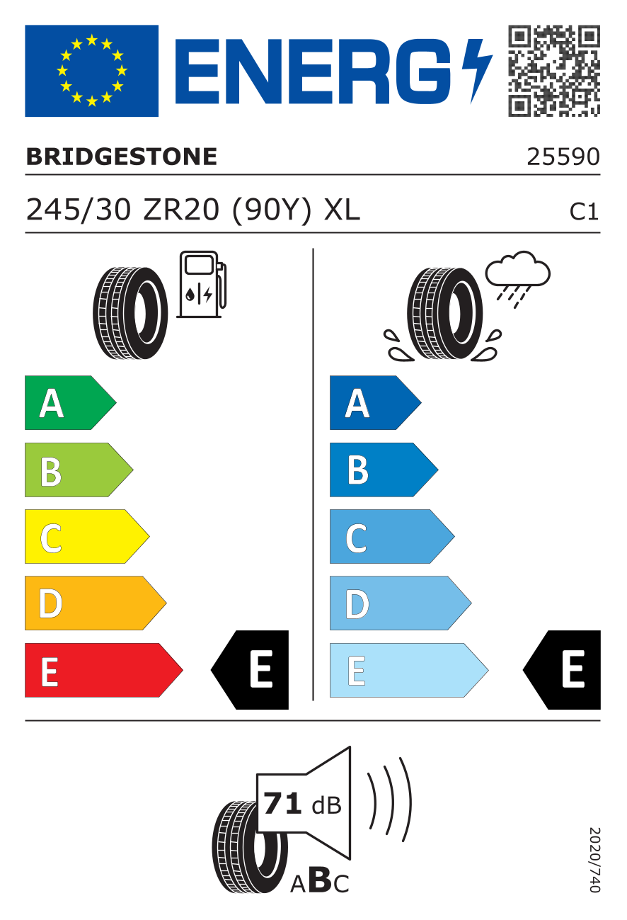 Etichetta energetica UE dello pneumatico BRIDGESTONE - 245 30 20 POTENZA RACE 90Y