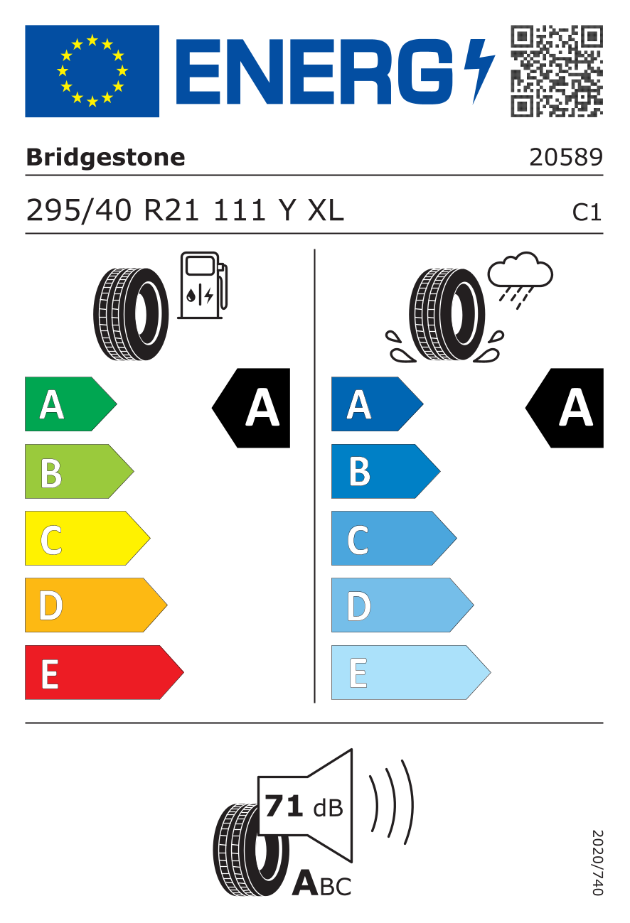 Etichetta energetica UE dello pneumatico BRIDGESTONE - 295 40 21 TURANZA 6 XL 111Y