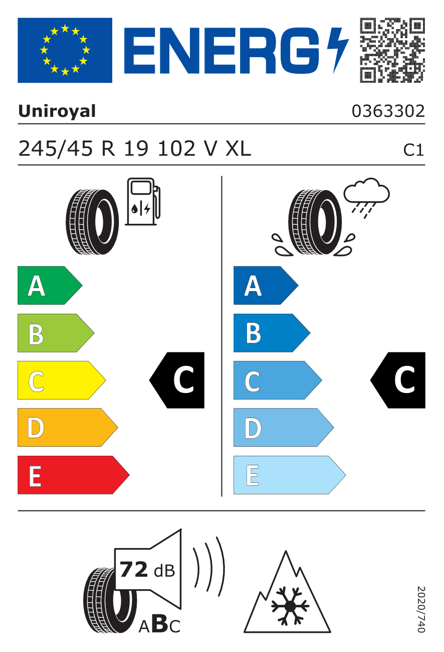 Etichetta energetica UE dello pneumatico UNIROYAL - 245 45 19 WINTEREXPERT FR 102V XL