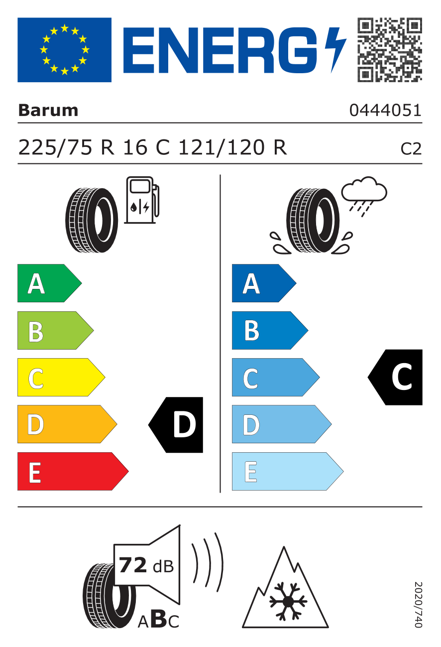Etichetta energetica UE dello pneumatico BARUM - 225 75 16C SNOVANIS 3 121/120R 10PR