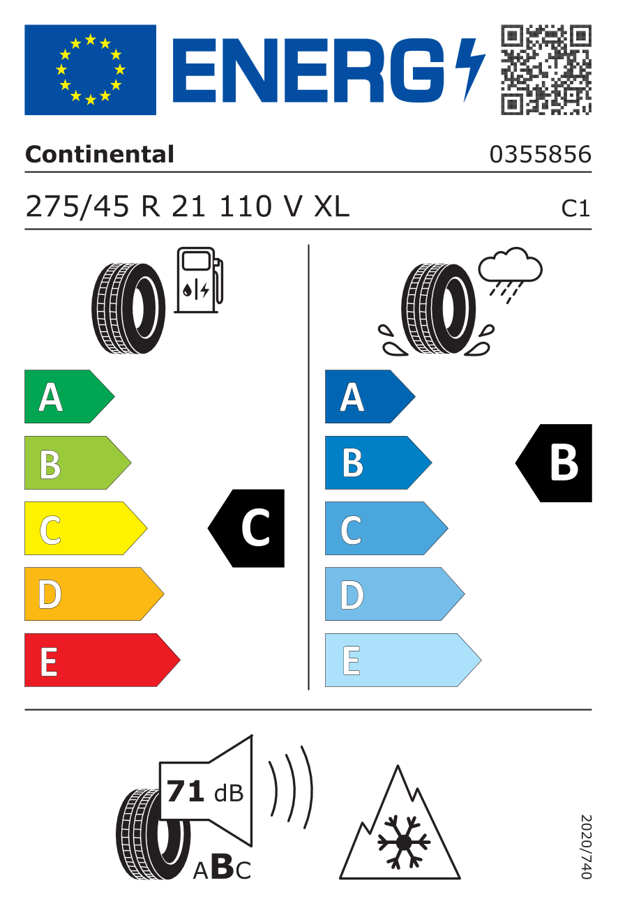 Etichetta energetica UE dello pneumatico CONTINENTAL - 275 45 21 WINTERCONTACT TS 870 FR 110V XL